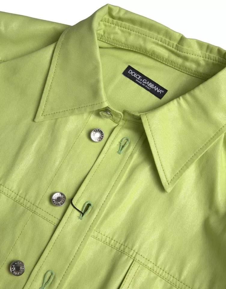 Dolce & Gabbana Green Cotton Collared Casual Button Down Shirt - Hilstor