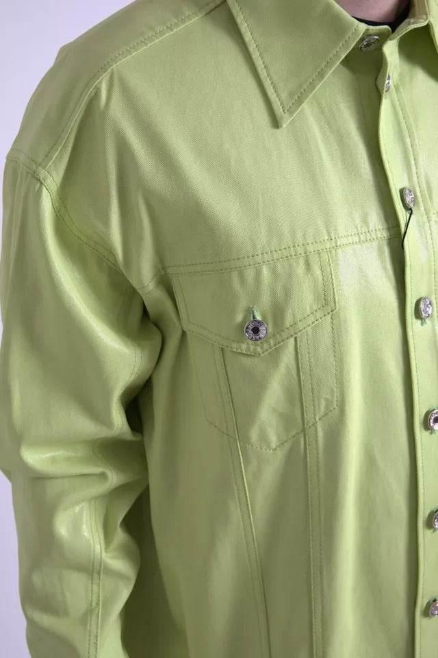Dolce & Gabbana Green Cotton Collared Casual Button Down Shirt - Hilstor