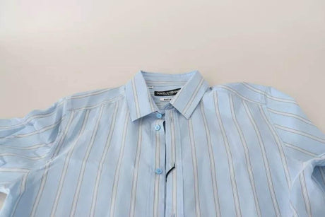 Dolce & Gabbana Blue Striped Silk Formal Dress MARTINI Shirt - Hilstor