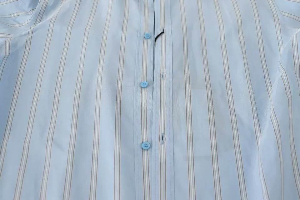 Dolce & Gabbana Blue Striped Silk Formal Dress MARTINI Shirt - Hilstor