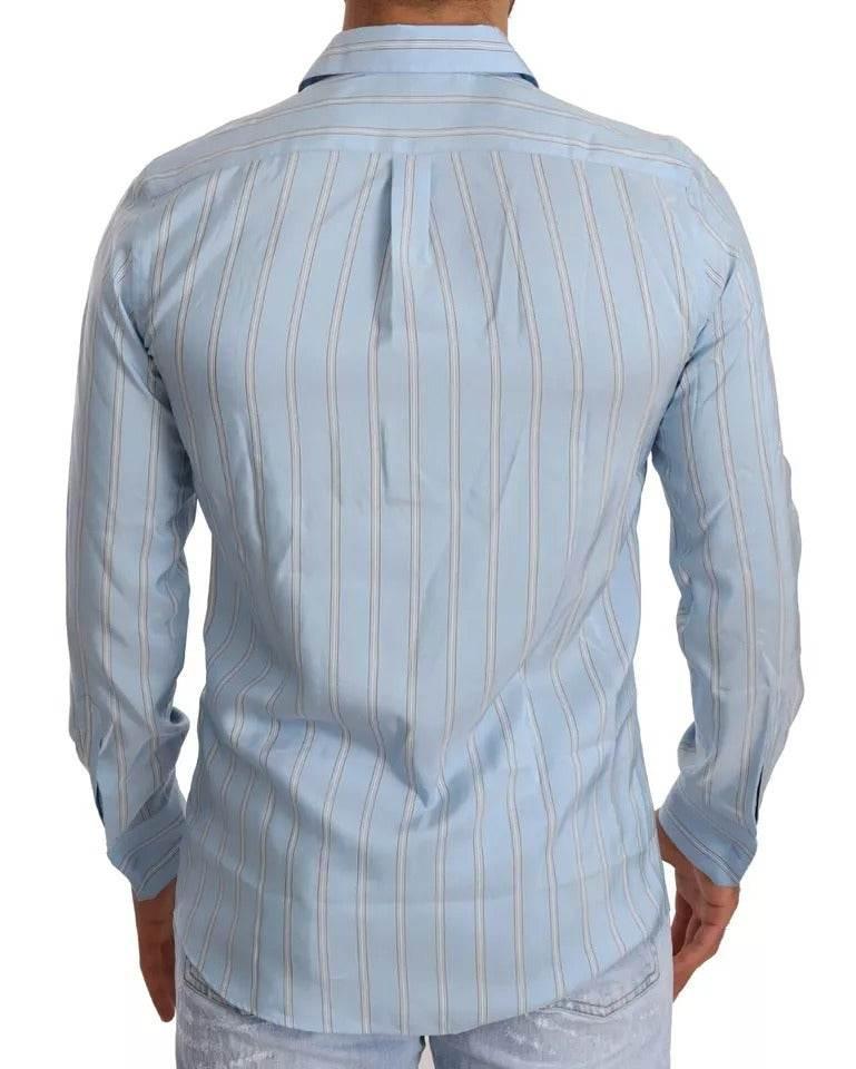 Dolce & Gabbana Blue Striped Silk Formal Dress MARTINI Shirt - Hilstor