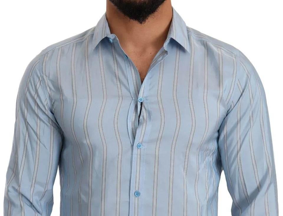 Dolce & Gabbana Blue Striped Silk Formal Dress MARTINI Shirt - Hilstor