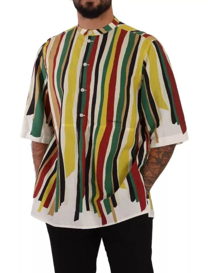 Dolce & Gabbana Multicolor Striped Linen Cotton Shirt - Hilstor