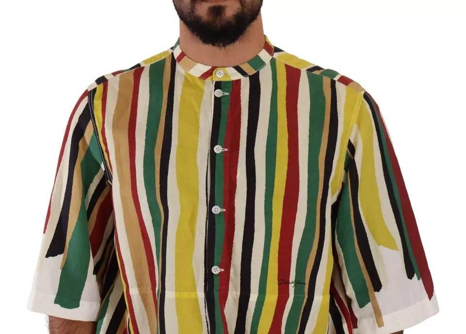 Dolce & Gabbana Multicolor Striped Linen Cotton Shirt - Hilstor