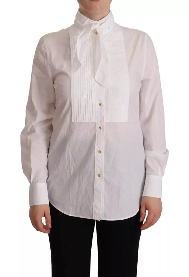 Dolce & Gabbana White Cotton Collared Long Sleeves Formal Shirt Top - Hilstor