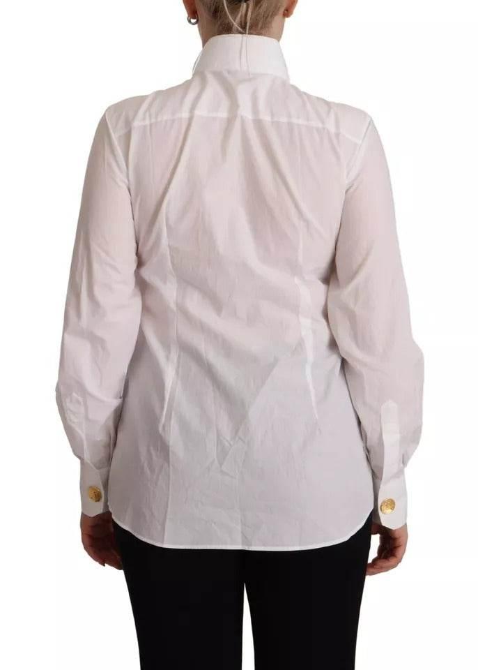 Dolce & Gabbana White Cotton Collared Long Sleeves Formal Shirt Top - Hilstor
