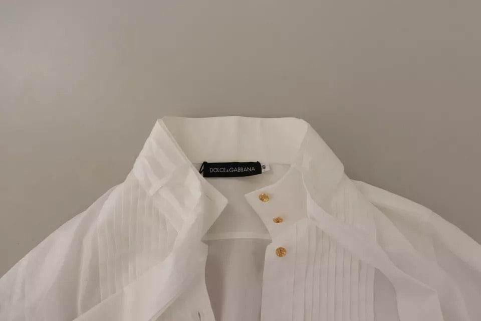 Dolce & Gabbana White Cotton Collared Long Sleeves Formal Shirt Top - Hilstor