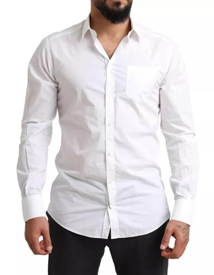 Dolce & Gabbana White GOLD Formal Cotton Tuxedo Dress Shirt - Hilstor