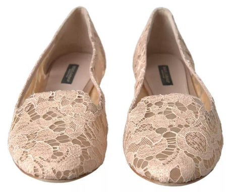 Dolce & Gabbana Beige Floral Lace Loafers Flats Shoes - Hilstor