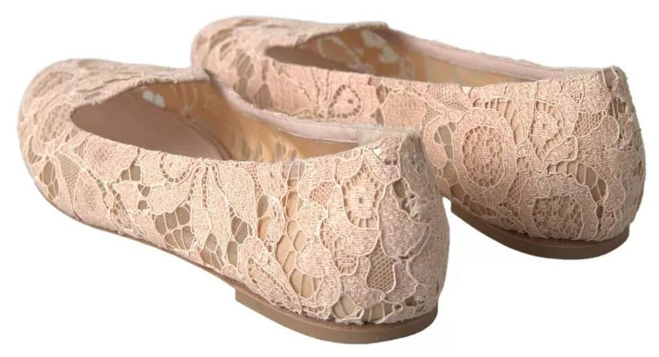 Dolce & Gabbana Beige Floral Lace Loafers Flats Shoes - Hilstor