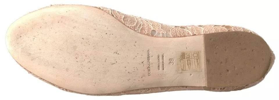 Dolce & Gabbana Beige Floral Lace Loafers Flats Shoes - Hilstor