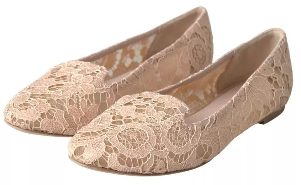 Dolce & Gabbana Beige Floral Lace Loafers Flats Shoes - Hilstor