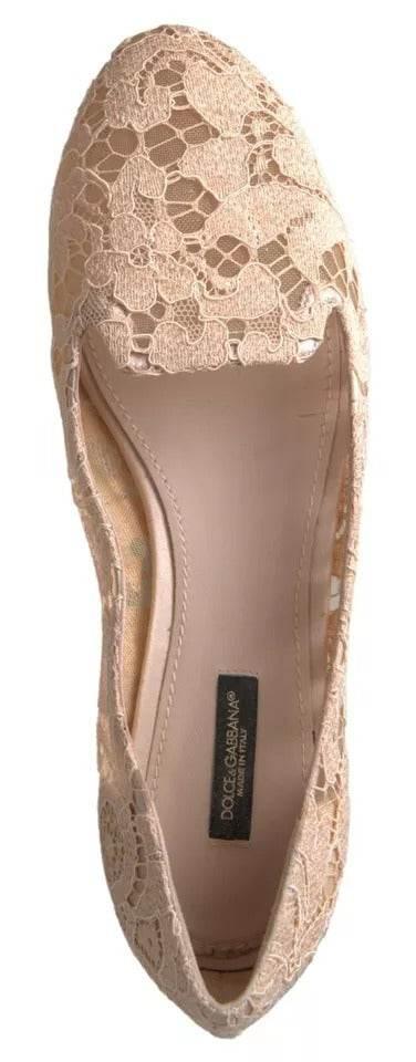 Dolce & Gabbana Beige Floral Lace Loafers Flats Shoes - Hilstor