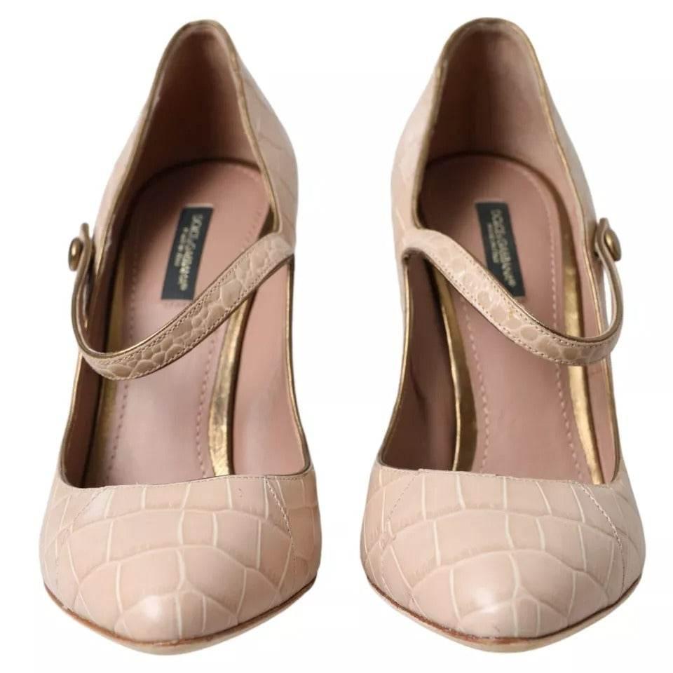 Dolce & Gabbana Beige Leather Mary Janes Embellished Shoes - Hilstor