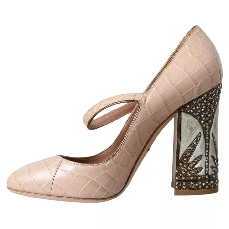 Dolce & Gabbana Beige Leather Mary Janes Embellished Shoes - Hilstor