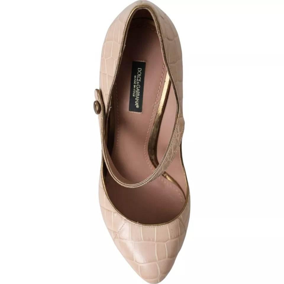 Dolce & Gabbana Beige Leather Mary Janes Embellished Shoes - Hilstor