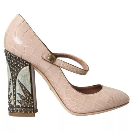 Dolce & Gabbana Beige Leather Mary Janes Embellished Shoes - Hilstor