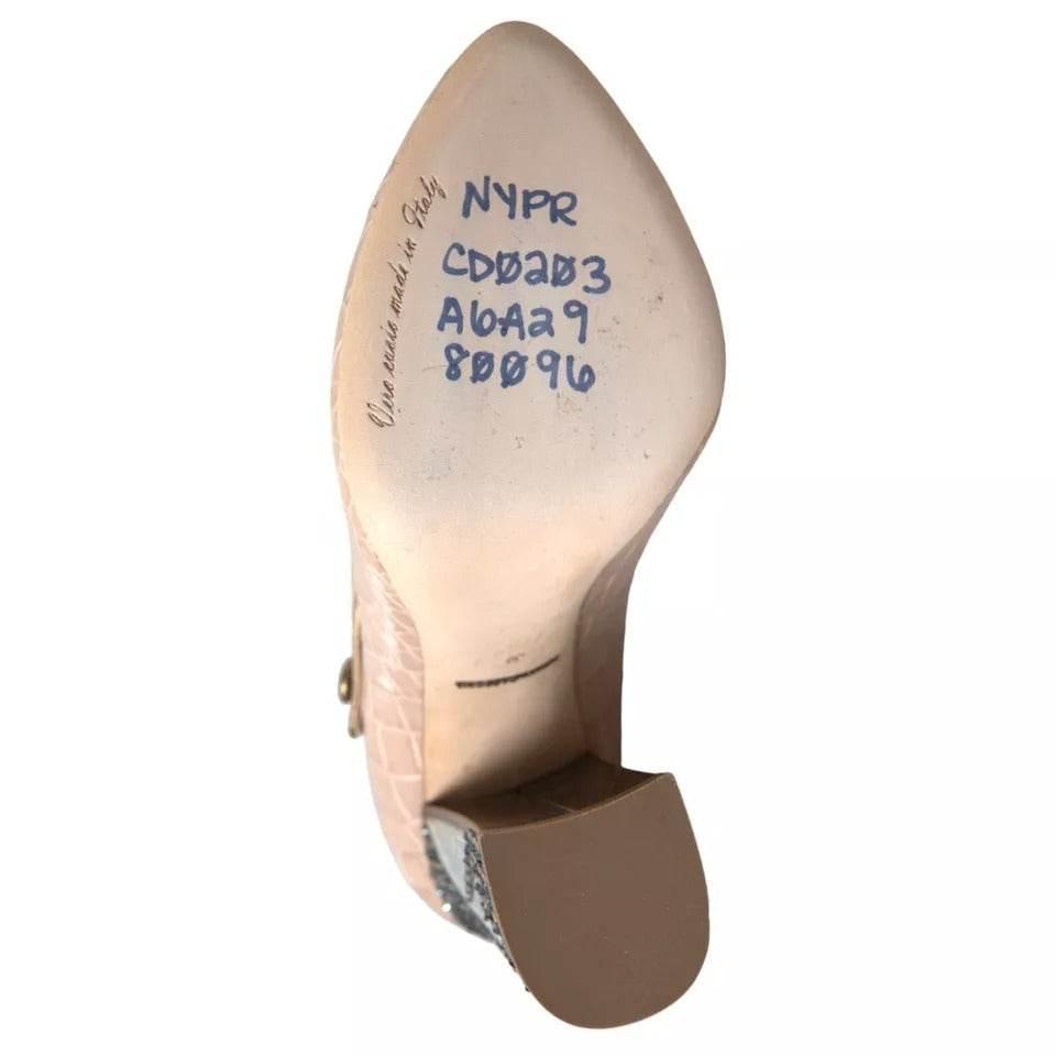 Dolce & Gabbana Beige Leather Mary Janes Embellished Shoes - Hilstor