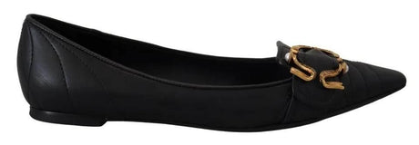 Dolce & Gabbana Black Devotion Leather Pointy Flats Shoes - Hilstor