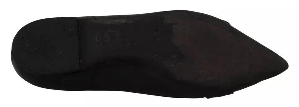 Dolce & Gabbana Black Devotion Leather Pointy Flats Shoes - Hilstor