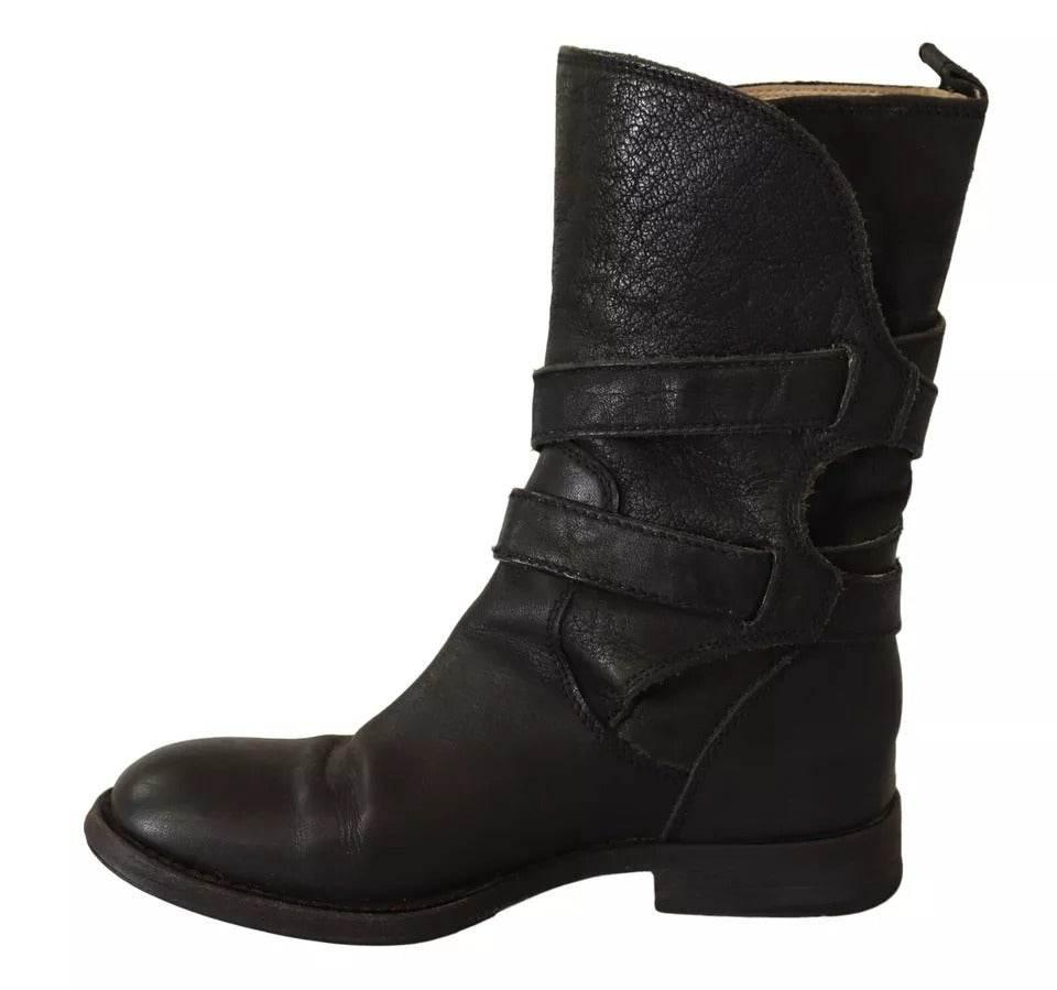Dolce & Gabbana Black Leather Buckle Mid Calf Boots Shoes - Hilstor