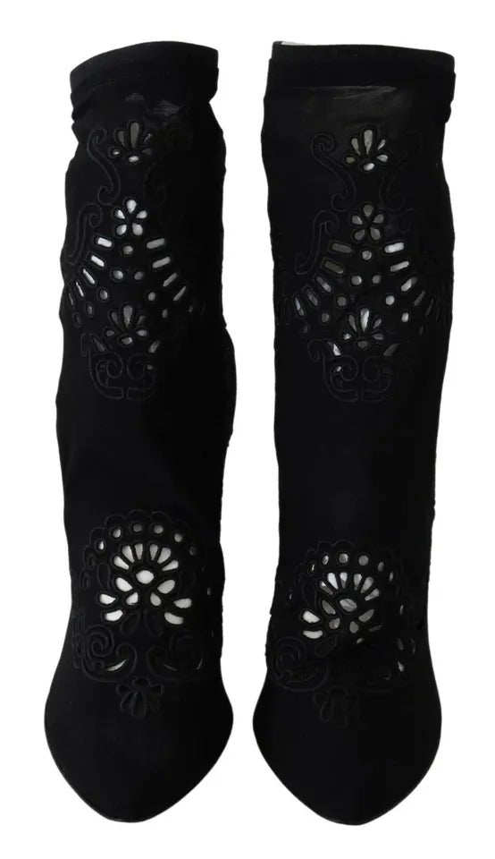 Dolce &amp; Gabbana Sorte Stretch Pumps-støvler Blomstrete blondesko
