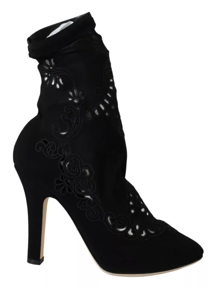 Dolce &amp; Gabbana Sorte Stretch Pumps-støvler Blomstrete blondesko
