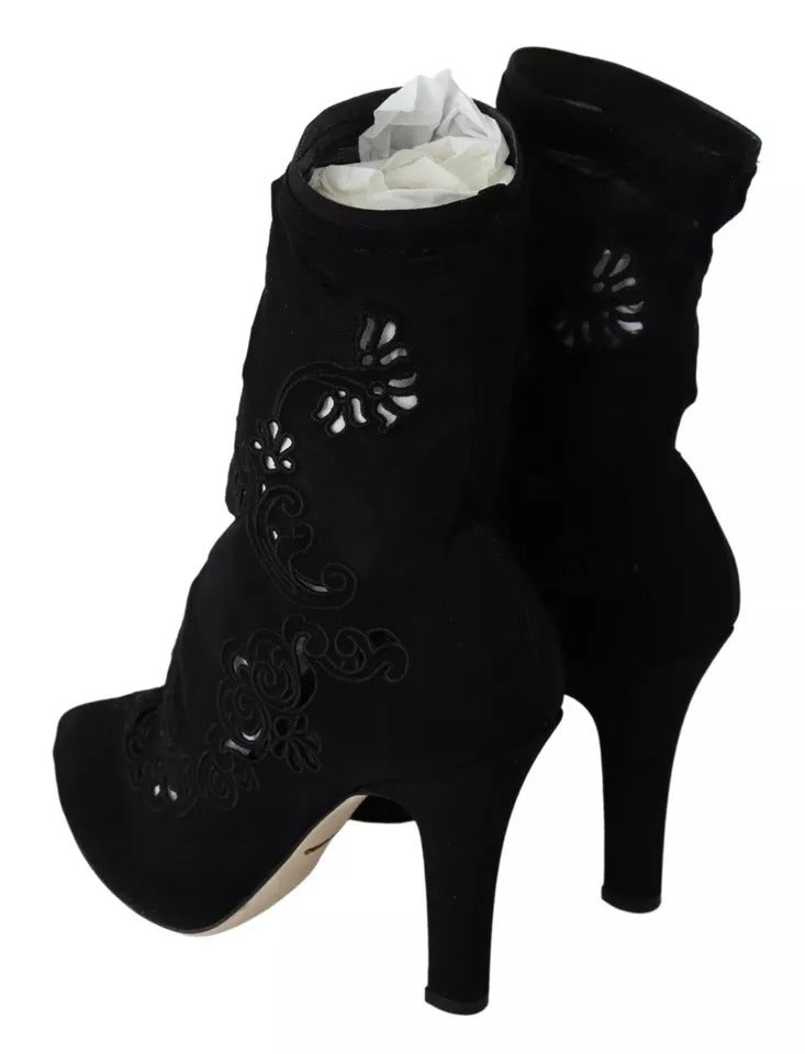 Dolce &amp; Gabbana Sorte Stretch Pumps-støvler Blomstrete blondesko