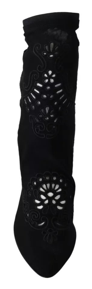 Dolce &amp; Gabbana Sorte Stretch Pumps-støvler Blomstrete blondesko