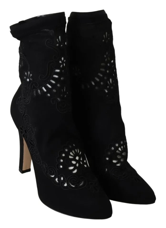 Dolce &amp; Gabbana Sorte Stretch Pumps-støvler Blomstrete blondesko