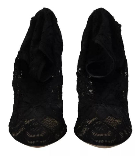Dolce & Gabbana Black Stretch Socks Taormina Lace Boots Shoes - Hilstor