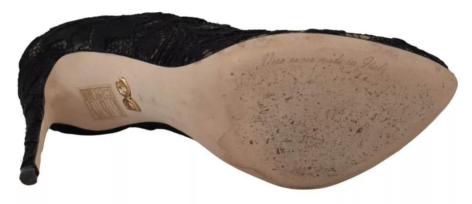 Dolce & Gabbana Black Stretch Socks Taormina Lace Boots Shoes - Hilstor