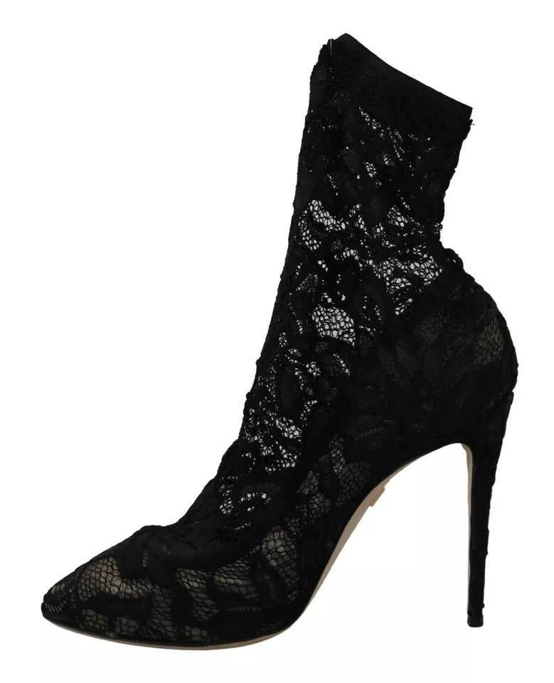 Dolce & Gabbana Black Stretch Socks Taormina Lace Boots Shoes - Hilstor