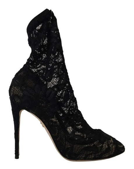 Dolce & Gabbana Black Stretch Socks Taormina Lace Boots Shoes - Hilstor