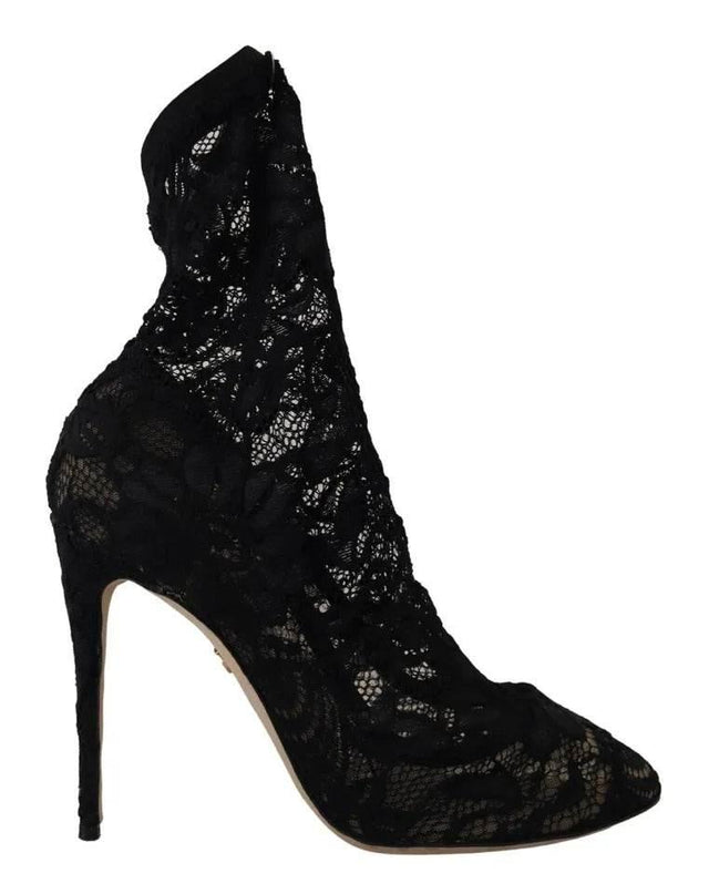 Dolce & Gabbana Black Stretch Socks Taormina Lace Boots Shoes - Hilstor