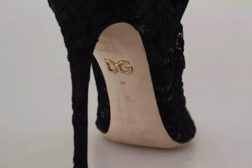 Dolce & Gabbana Black Stretch Socks Taormina Lace Boots Shoes - Hilstor