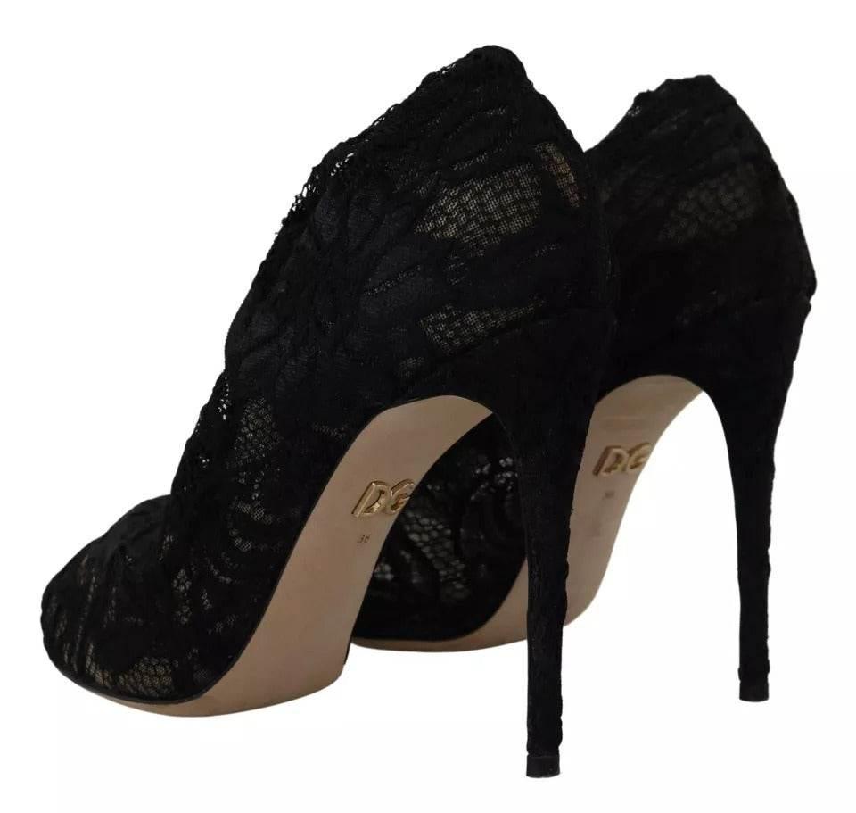 Dolce & Gabbana Black Stretch Socks Taormina Lace Boots Shoes - Hilstor
