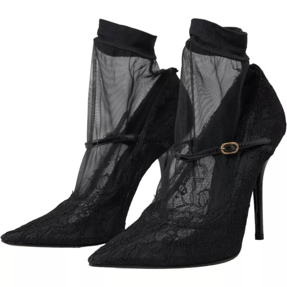Dolce & Gabbana Black Tulle Stretch Boots Pumps Shoes - Hilstor