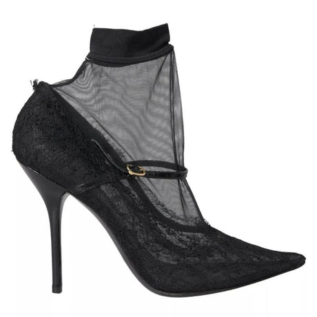 Dolce & Gabbana Black Tulle Stretch Boots Pumps Shoes - Hilstor