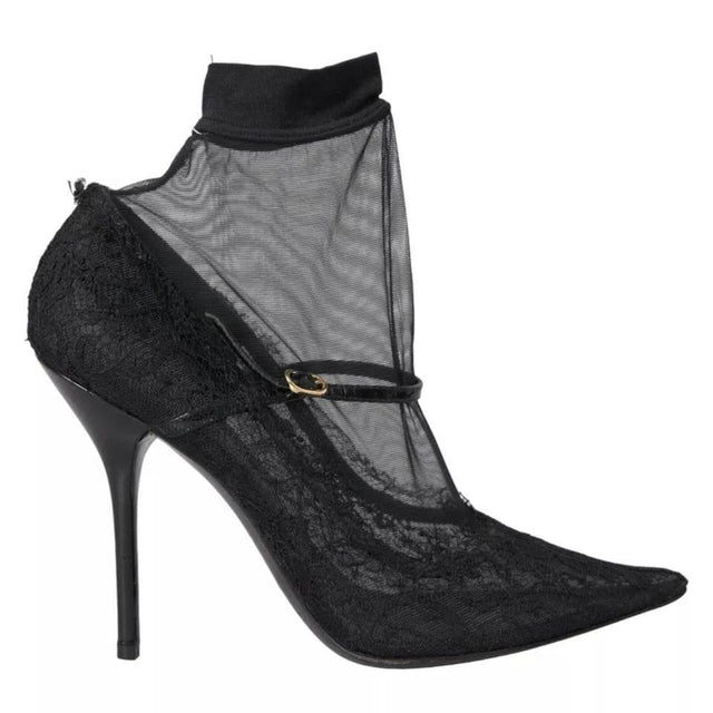 Dolce & Gabbana Black Tulle Stretch Boots Pumps Shoes - Hilstor