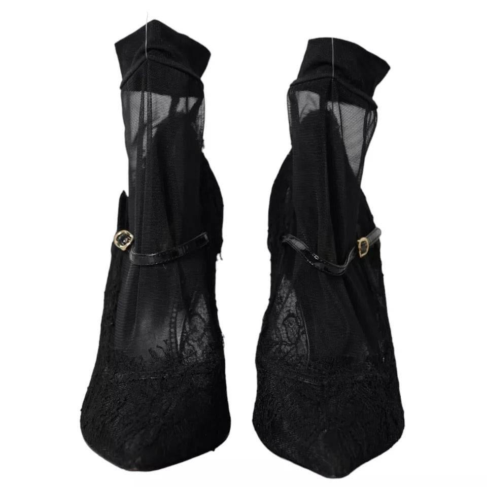 Dolce & Gabbana Black Tulle Stretch Boots Pumps Shoes - Hilstor