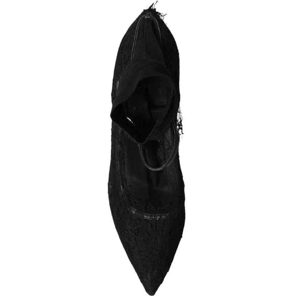 Dolce & Gabbana Black Tulle Stretch Boots Pumps Shoes - Hilstor
