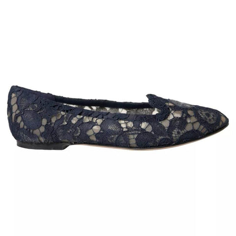 Dolce & Gabbana Dark Blue Taormina Lace Slip On Flats Shoes - Hilstor
