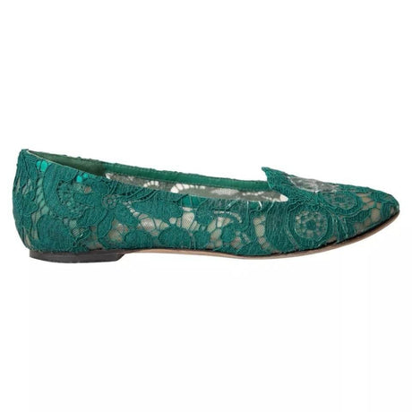 Dolce & Gabbana Green Taormina Lace Slip On Flats Shoes - Hilstor