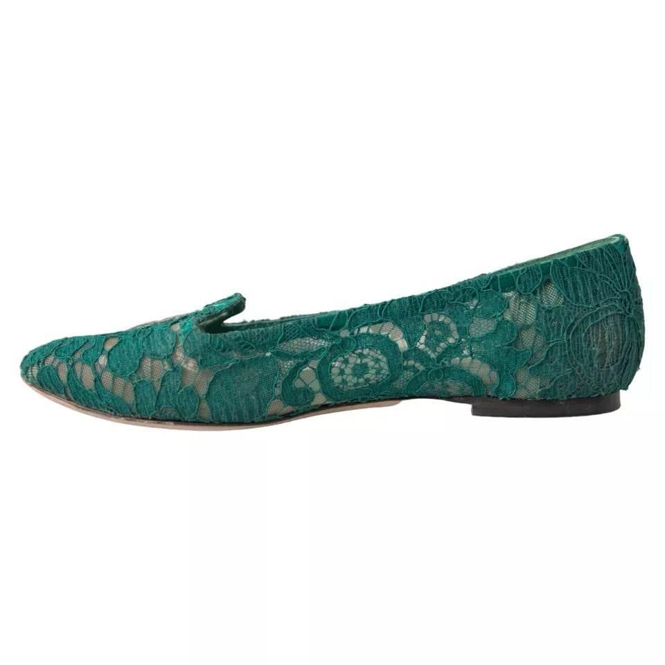 Dolce & Gabbana Green Taormina Lace Slip On Flats Shoes - Hilstor