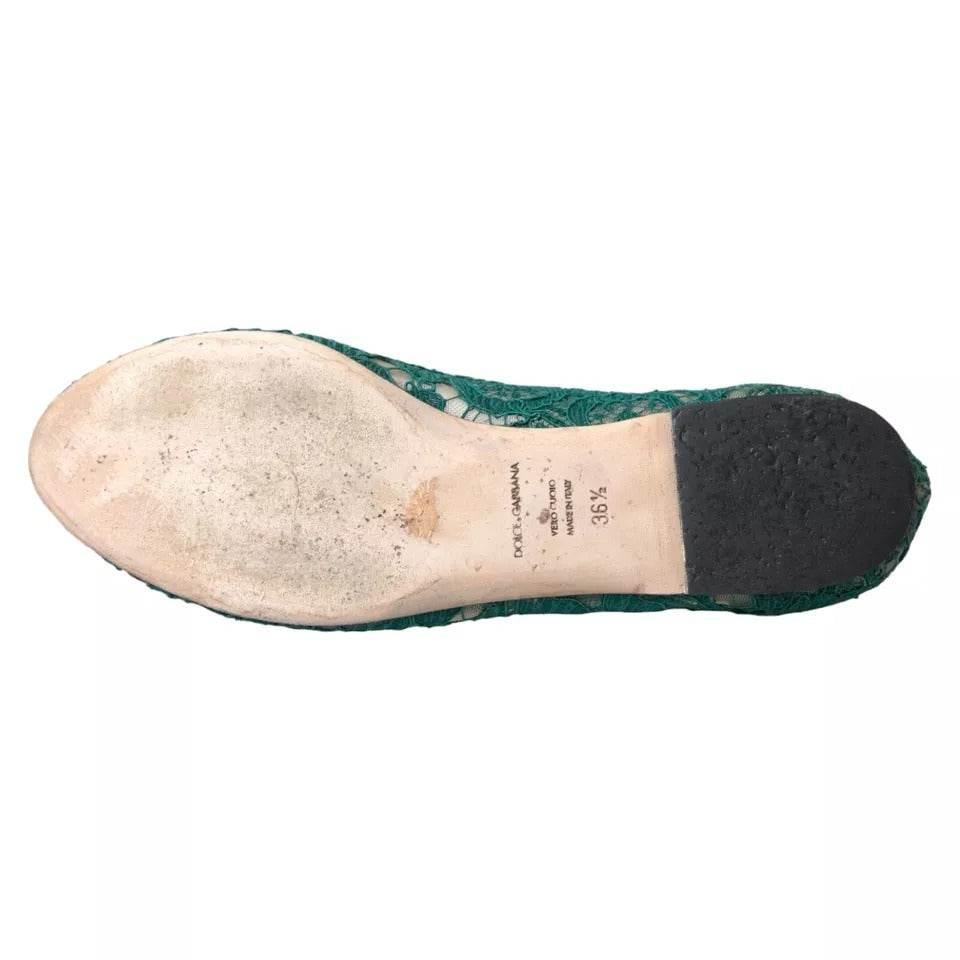 Dolce & Gabbana Green Taormina Lace Slip On Flats Shoes - Hilstor