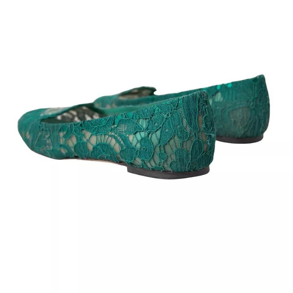 Dolce & Gabbana Green Taormina Lace Slip On Flats Shoes - Hilstor