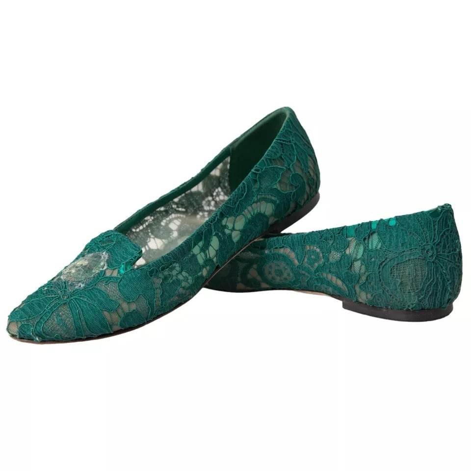 Dolce & Gabbana Green Taormina Lace Slip On Flats Shoes - Hilstor