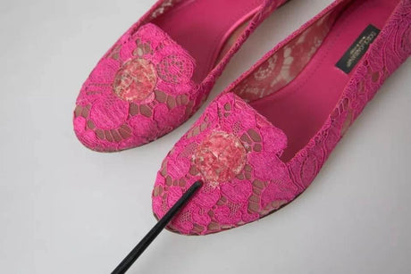 Dolce & Gabbana Pink Taormina Lace Slip On Flats Shoes - Hilstor
