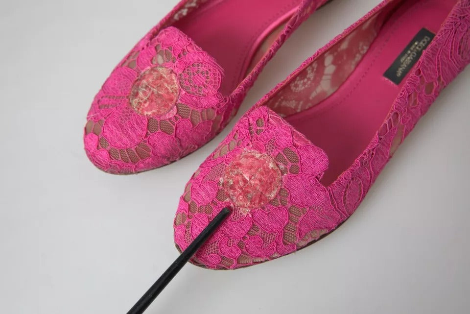 Dolce &amp; Gabbana Pink Taormina Lace Slip On Flats Sko